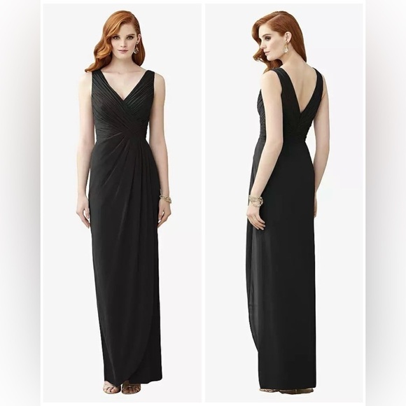 NWT Dessy Collection Dahlia Sleeveless Draped Faux Wrap Black Maxi Dress, 20-R1 - Picture 1 of 15